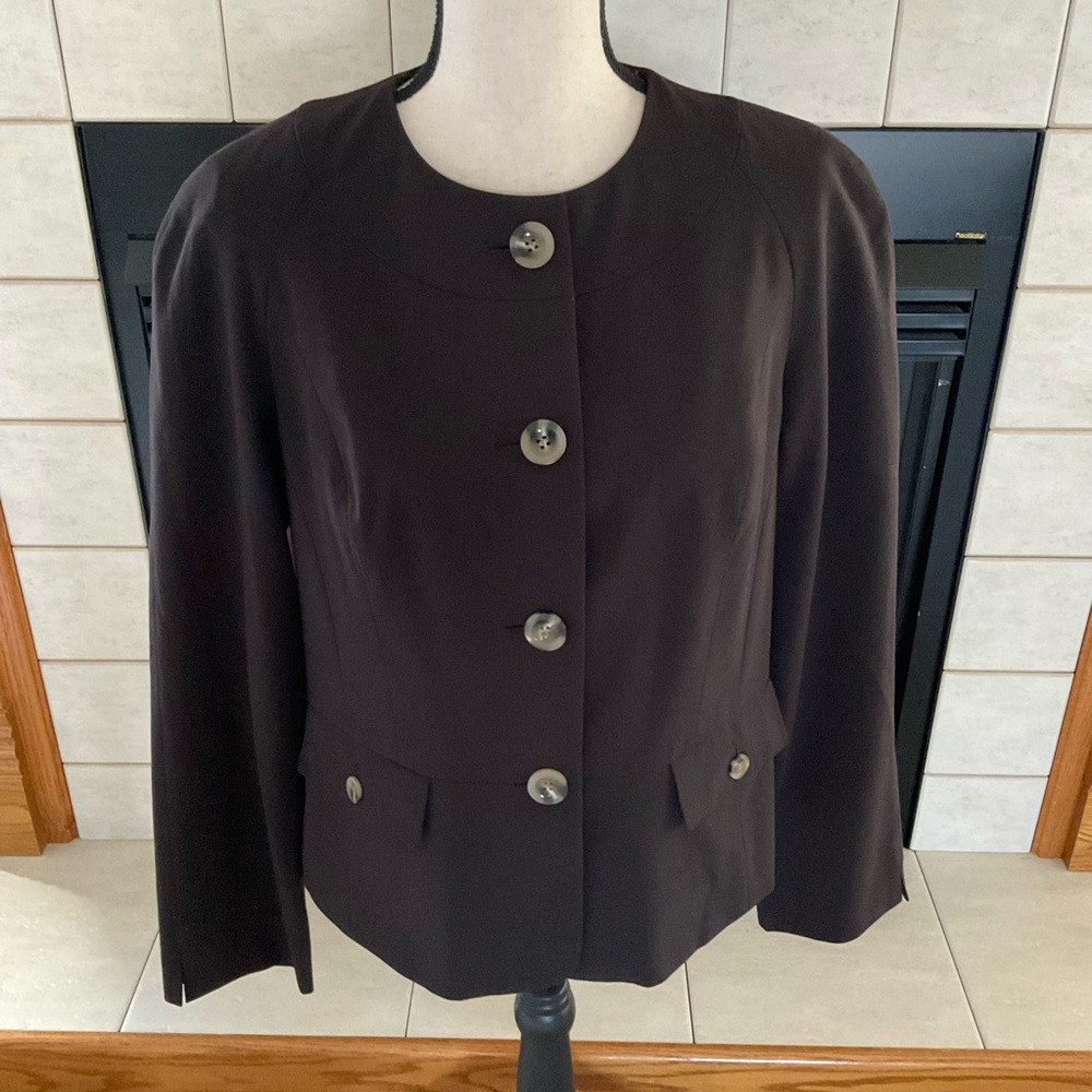 Evan Picone Black Front Button Down, Long Sleeve Blazer, Women’s Sz 12